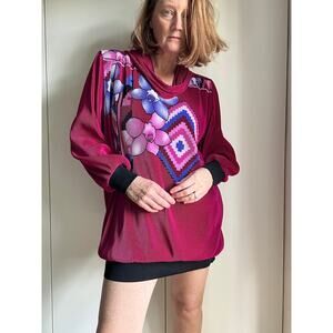 Virginie Paris Floral Micropleated Blouse Pink Made in France Statement SZ L